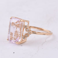 6.73 Ct Octagon Step Cut Natural Kunzite 14K Gold Ring