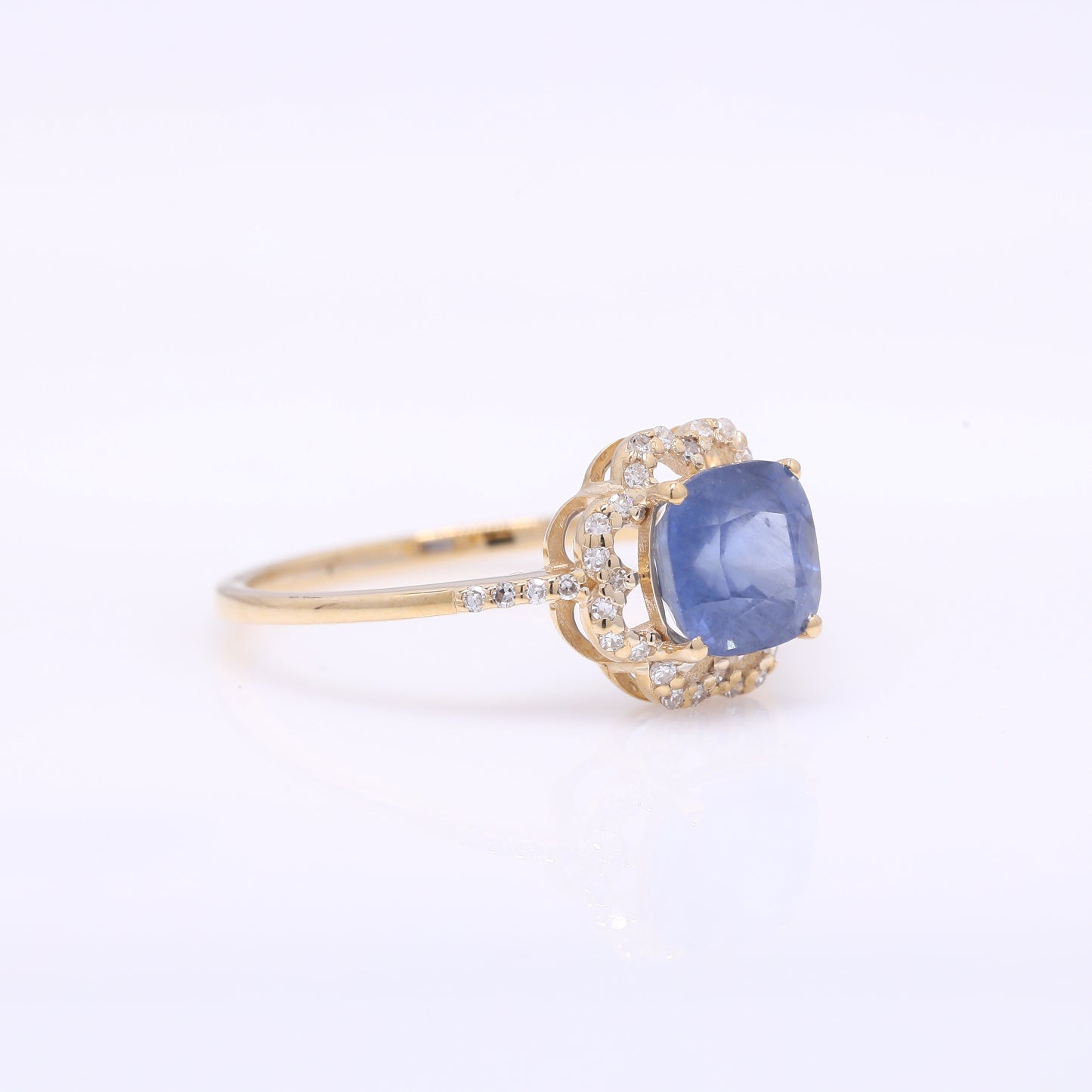 1.87 Ct Cushion Mixed Cut Natural Sapphire 14K Gold Ring