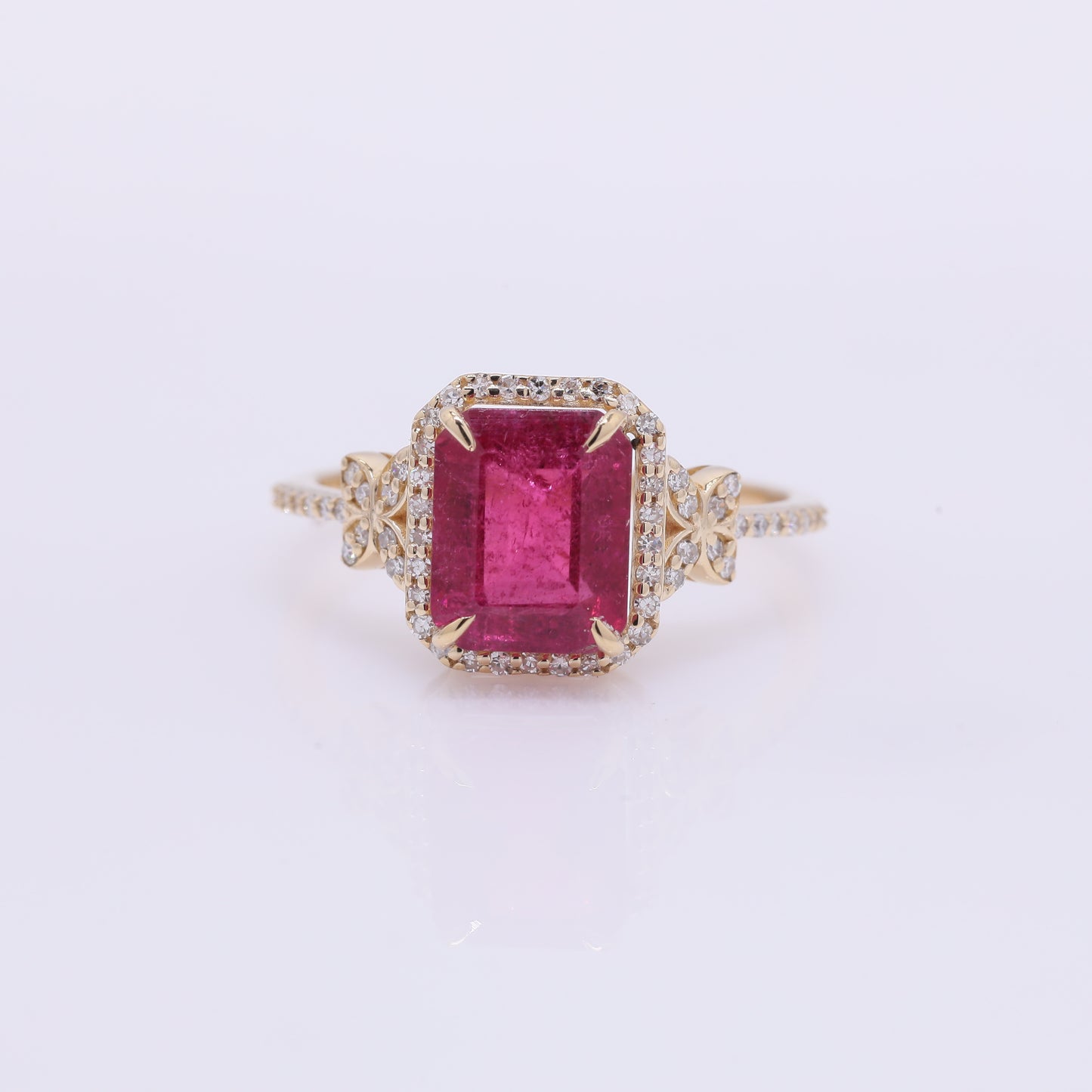 2.57 Ct Octagon Step Cut Natural Pink Tourmaline 14K Gold Ring
