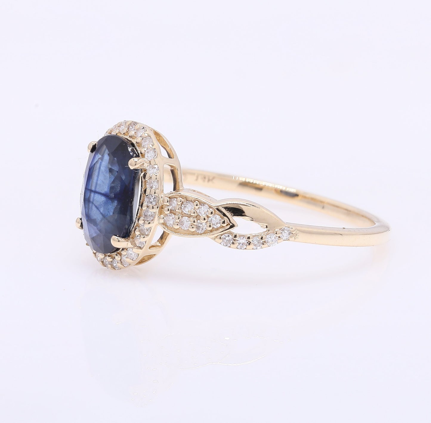 1.55 Ct Oval Mixed Cut Natural Sapphire 14K Gold Ring