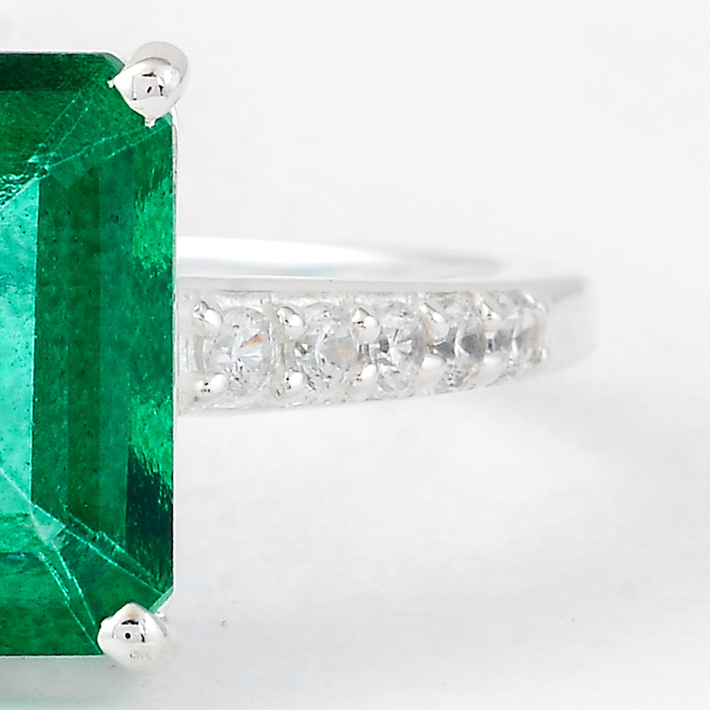 4.22 Ct Octagon Green Topaz, Cubic Zirconia, 925 Sterling Silver Ring