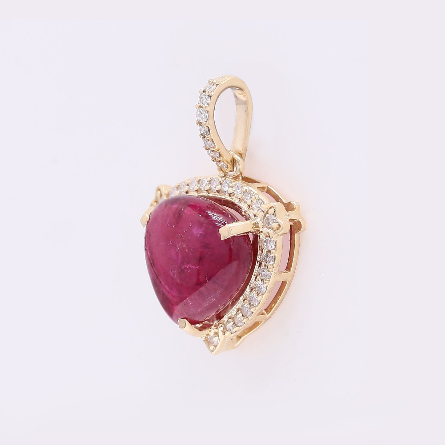 2.57 Ct Pear Cabochon Natural Rubellite 14K Gold Pendant