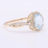 1.33 Ct Oval Mixed Cut Natural Aquamarine 14K Gold Ring