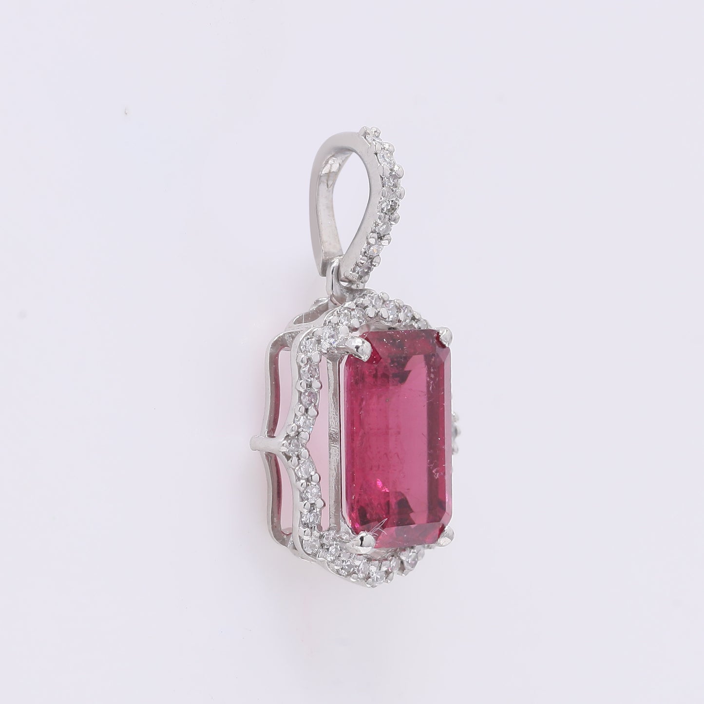 1.67 Ct Octagon Step Cut Natural Rubellite 950 Platinum Pendant