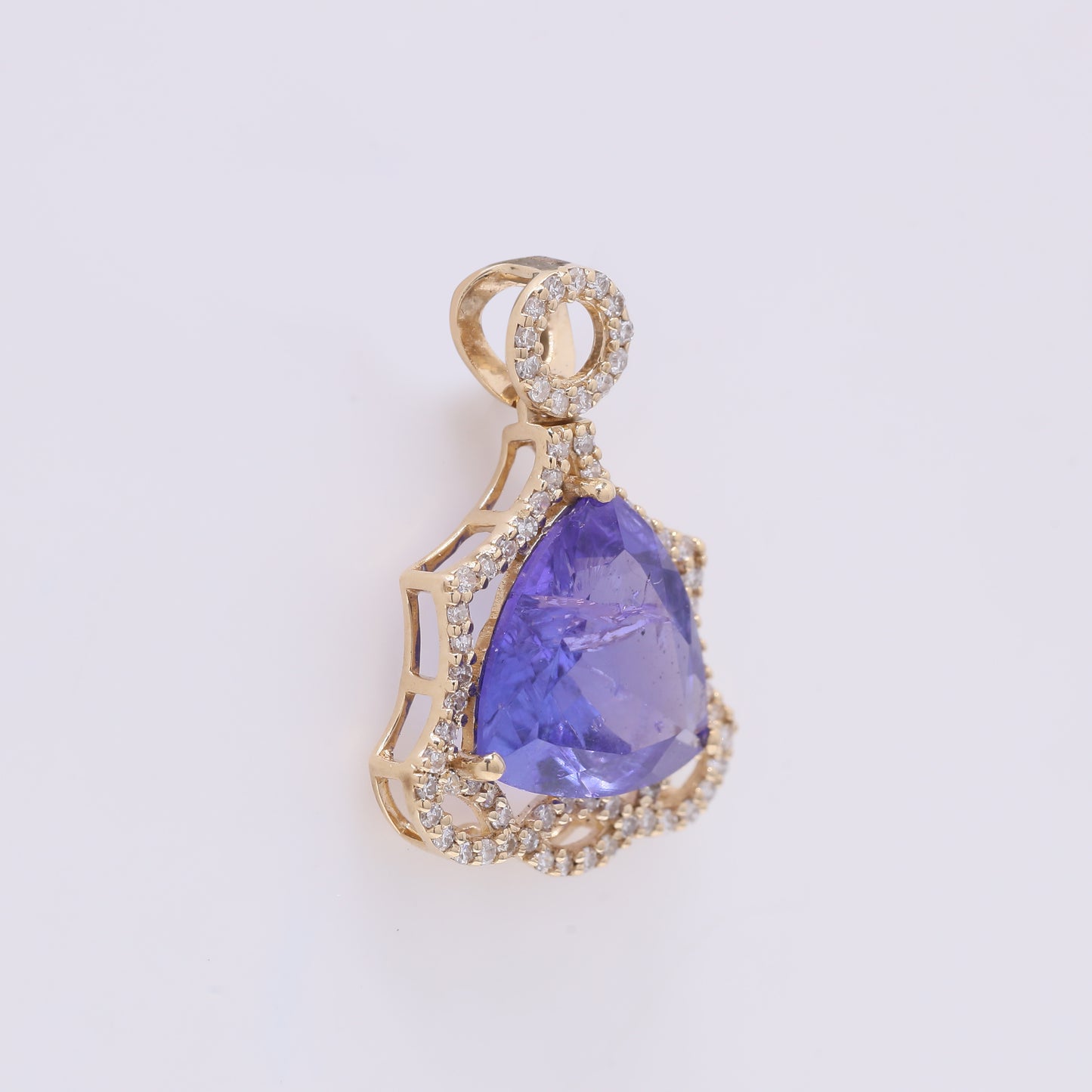 3.22 Ct Triangle Mixed Cut Natural Tanzanite 14K Gold Pendant