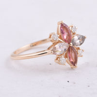1.00 Ct Marquise Natural Multi-Coloured Tourmaline 14K Gold Ring