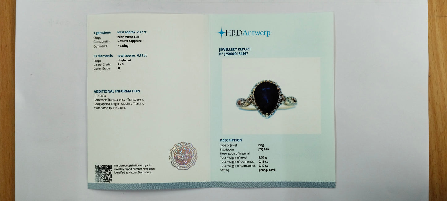 2.36 Ct Pear Mixed Cut Natural Sapphire 14K Gold Ring