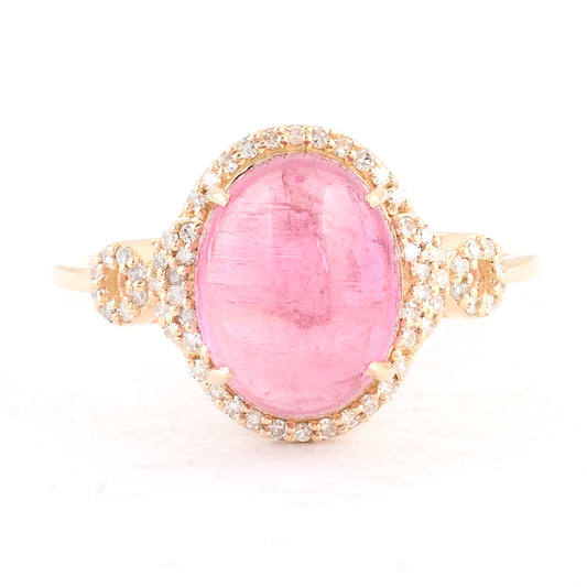4.71 Ct Oval Cabochon Natural Tourmaline 14K Gold Ring