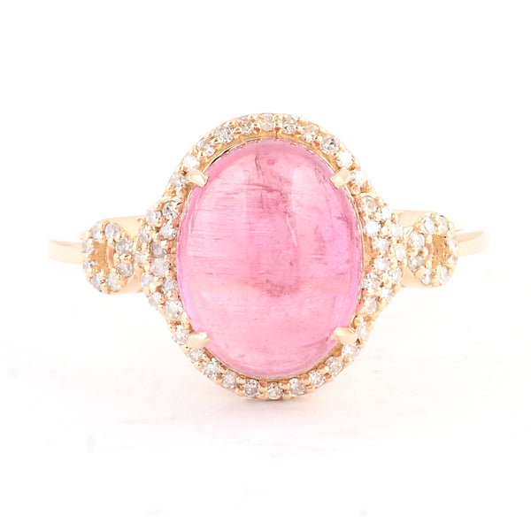 4.71 Ct Oval Cabochon Natural Tourmaline 14K Gold Ring