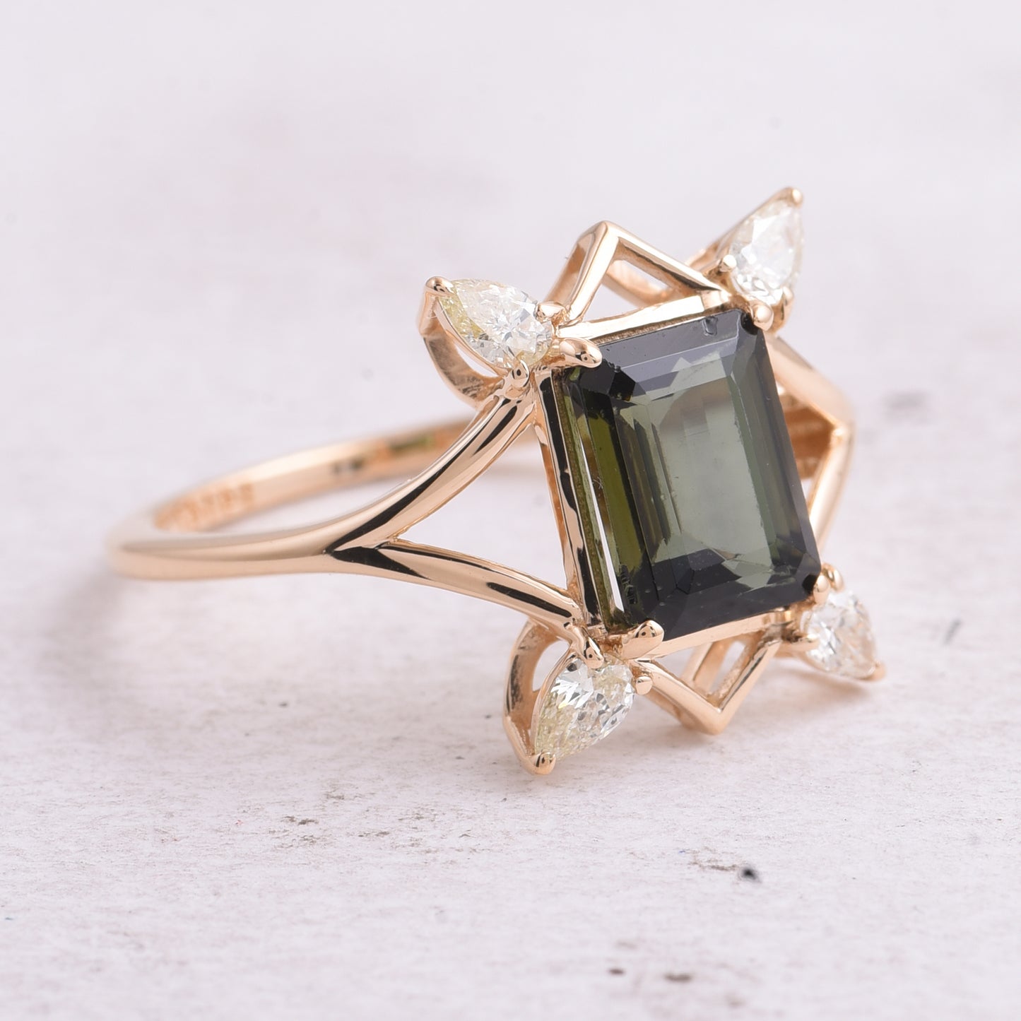 2.03 Ct Octagon Step Cut Natural Tourmaline 14K Gold Ring