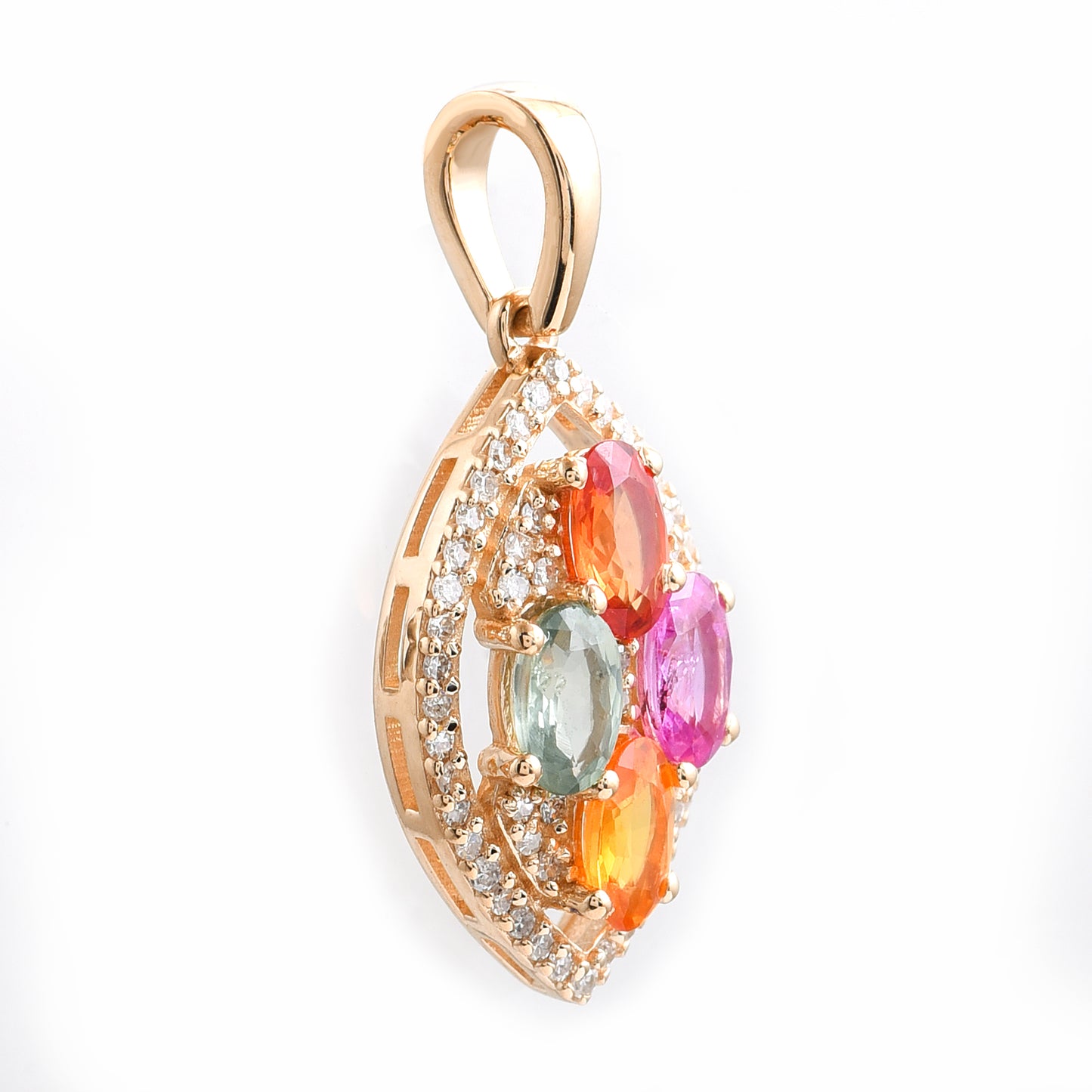 1.36 Ct Oval Mixed Cut Natural Multi-Coloured Sapphire 14K Gold Pendant