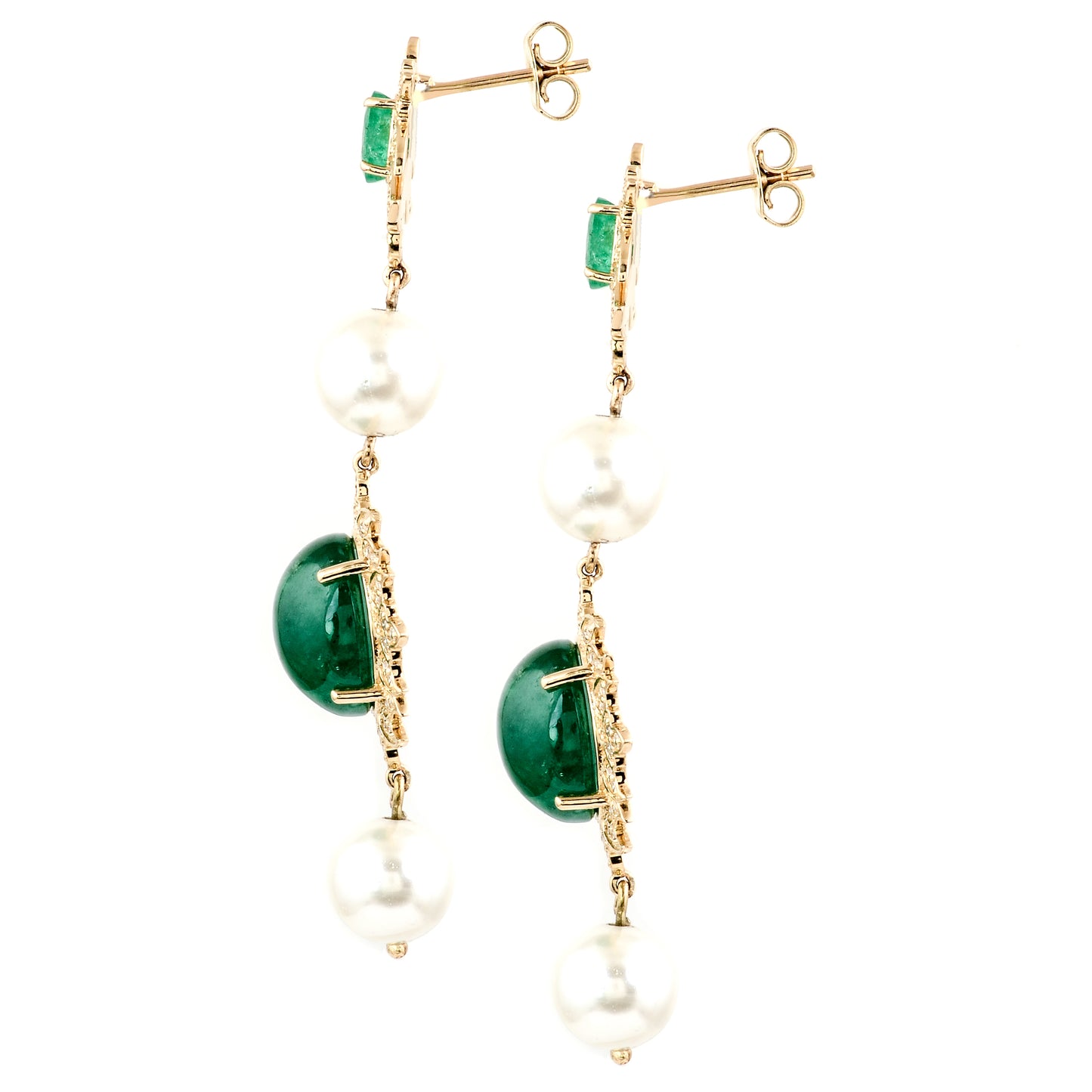 30.75 Carat Oval Natural Beryl Emerald 14K Gold Earrings
