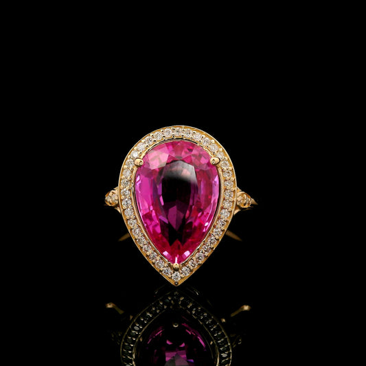 4.40 Ct Pear Mixed Cut Lab Grown Pink Sapphire 14K Gold Ring