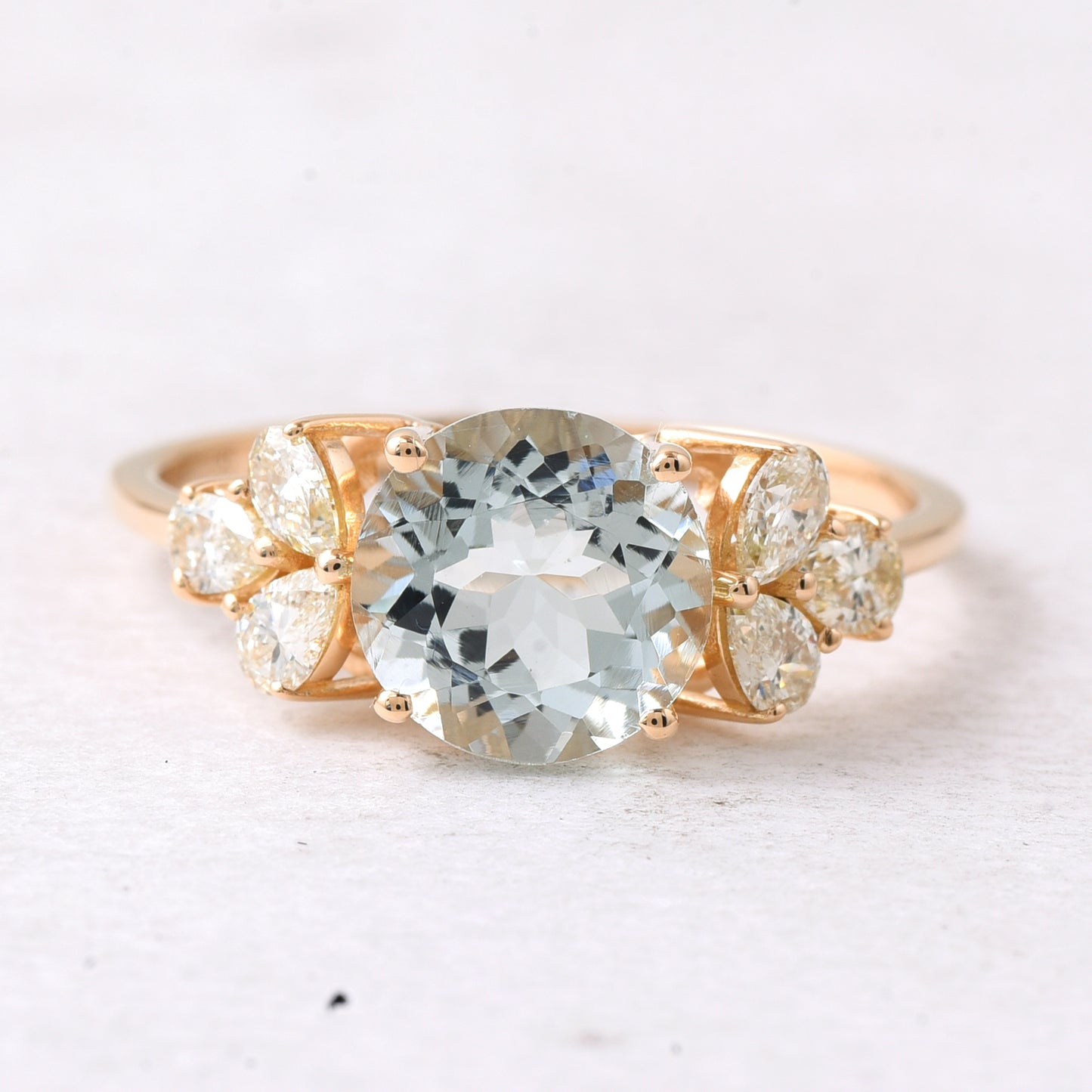 2.07 Ct Round Mixed Cut Natural Aquamarine 14K Gold Ring