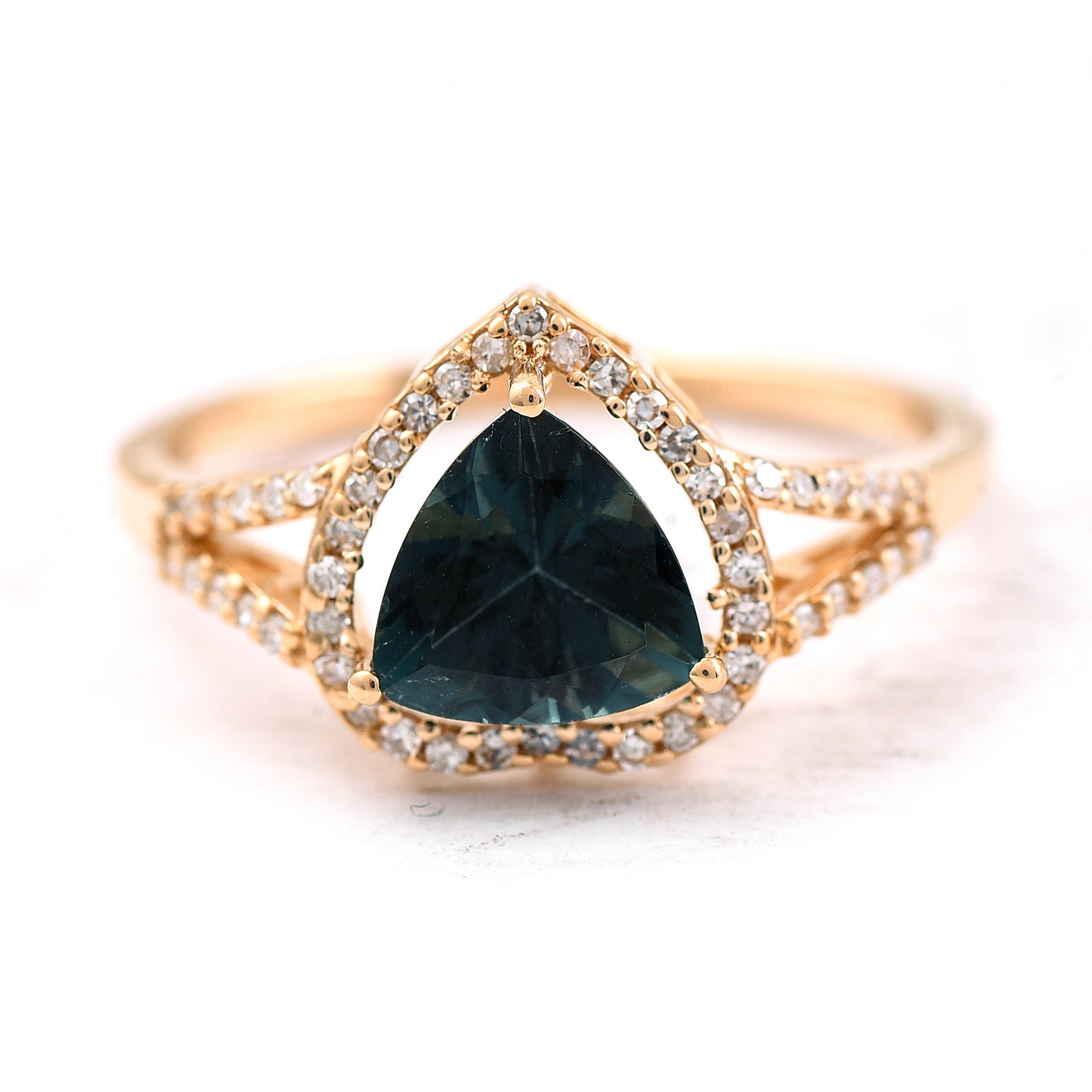1.26 Ct Triangle Mixed Cut Natural Green Tourmaline 14K Gold Ring