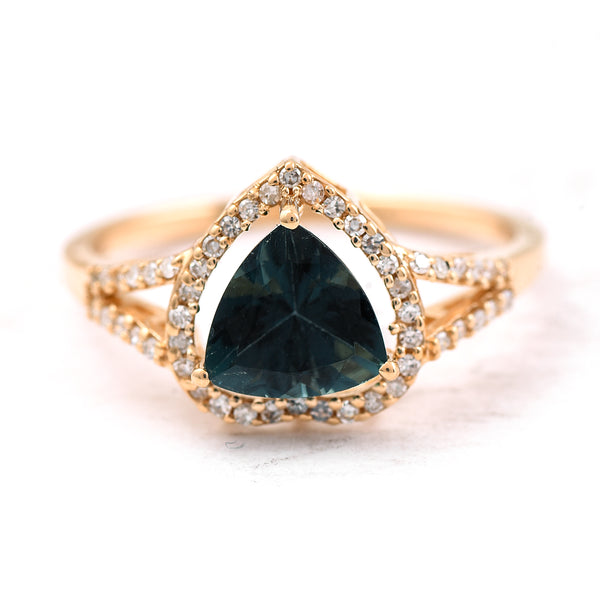1.26 Ct Triangle Mixed Cut Natural Green Tourmaline 14K Gold Ring
