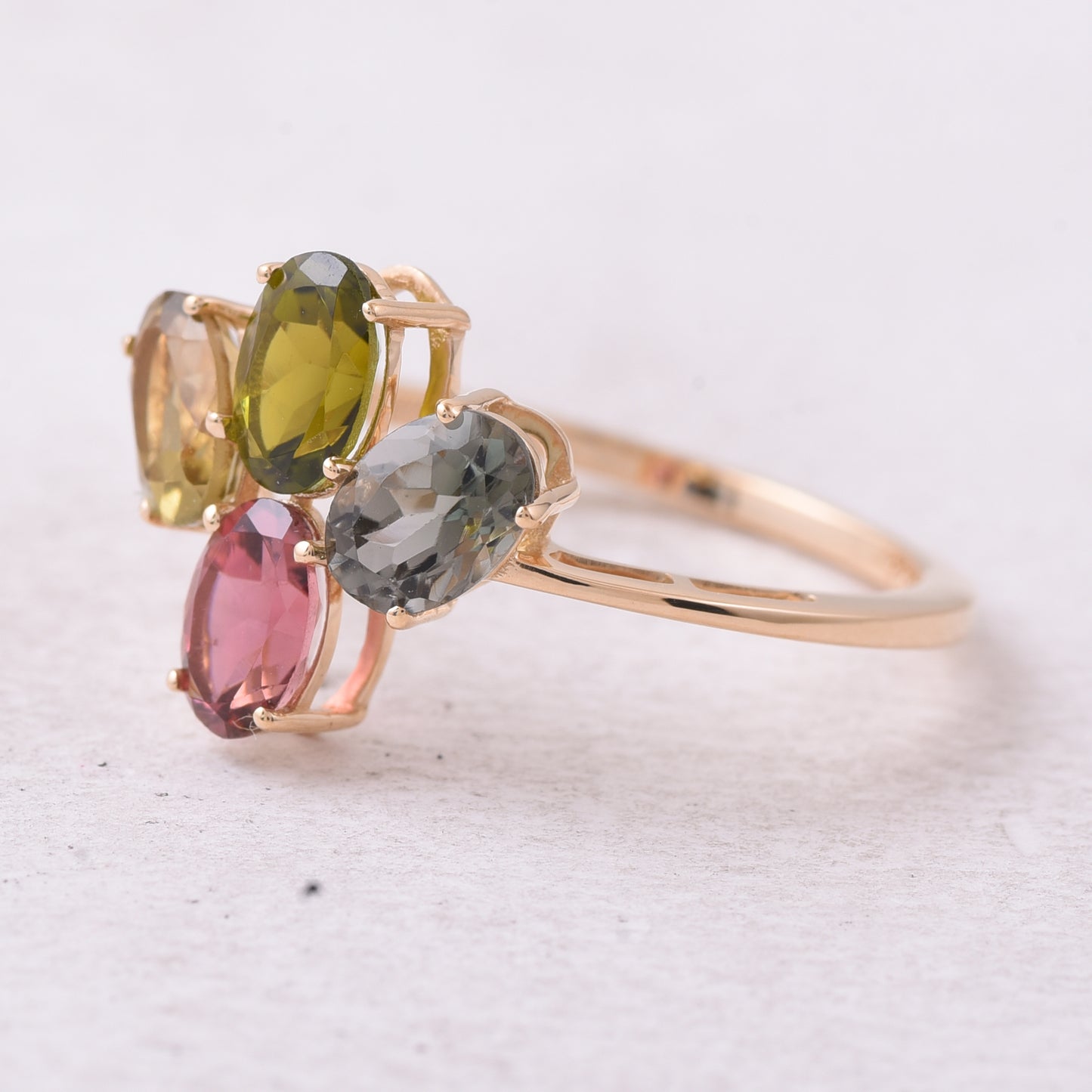 2.13 Ct Oval Natural Multi-Coloured Tourmaline 14K Gold Ring