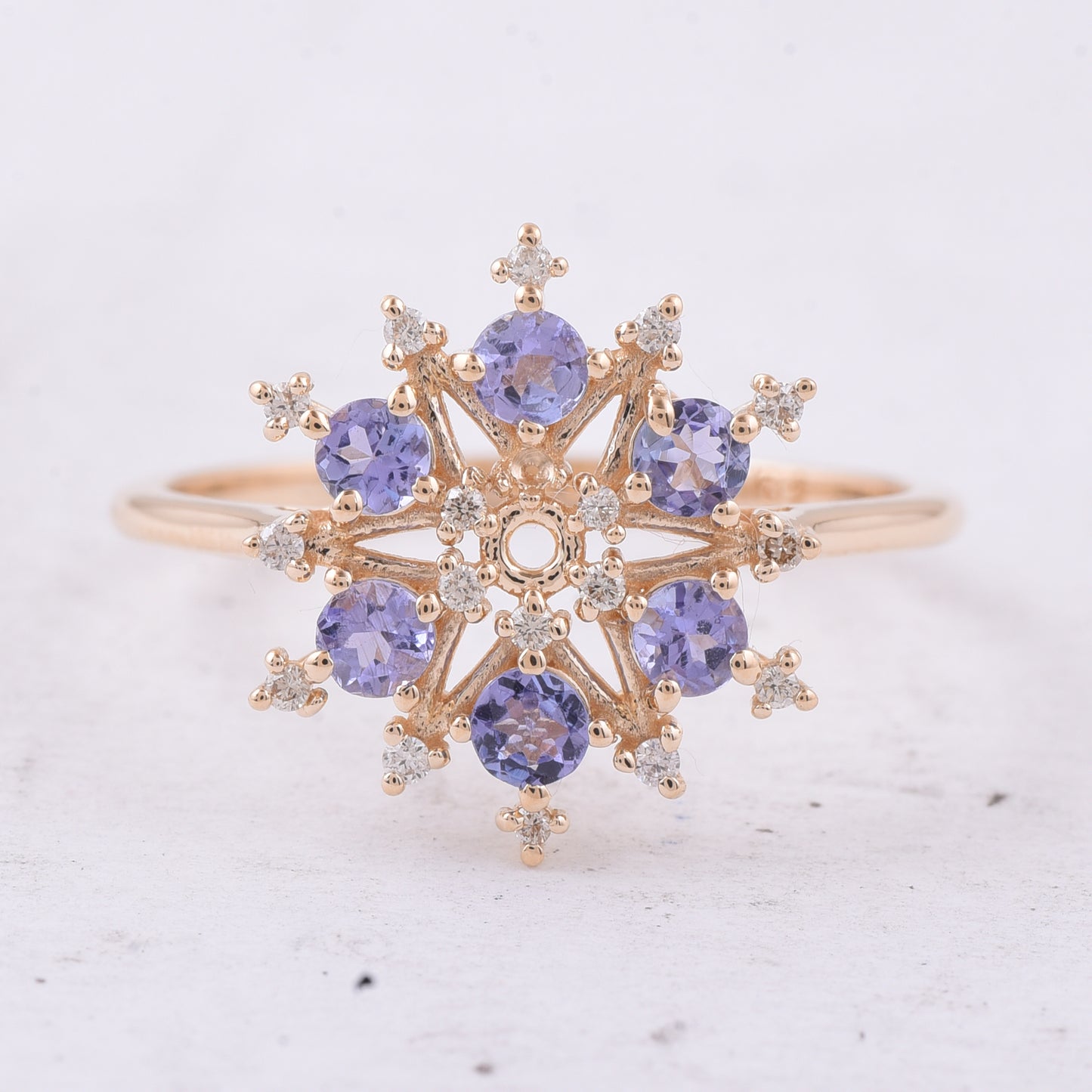 0.53 Ct Round Natural Tanzanite 14K Gold Ring