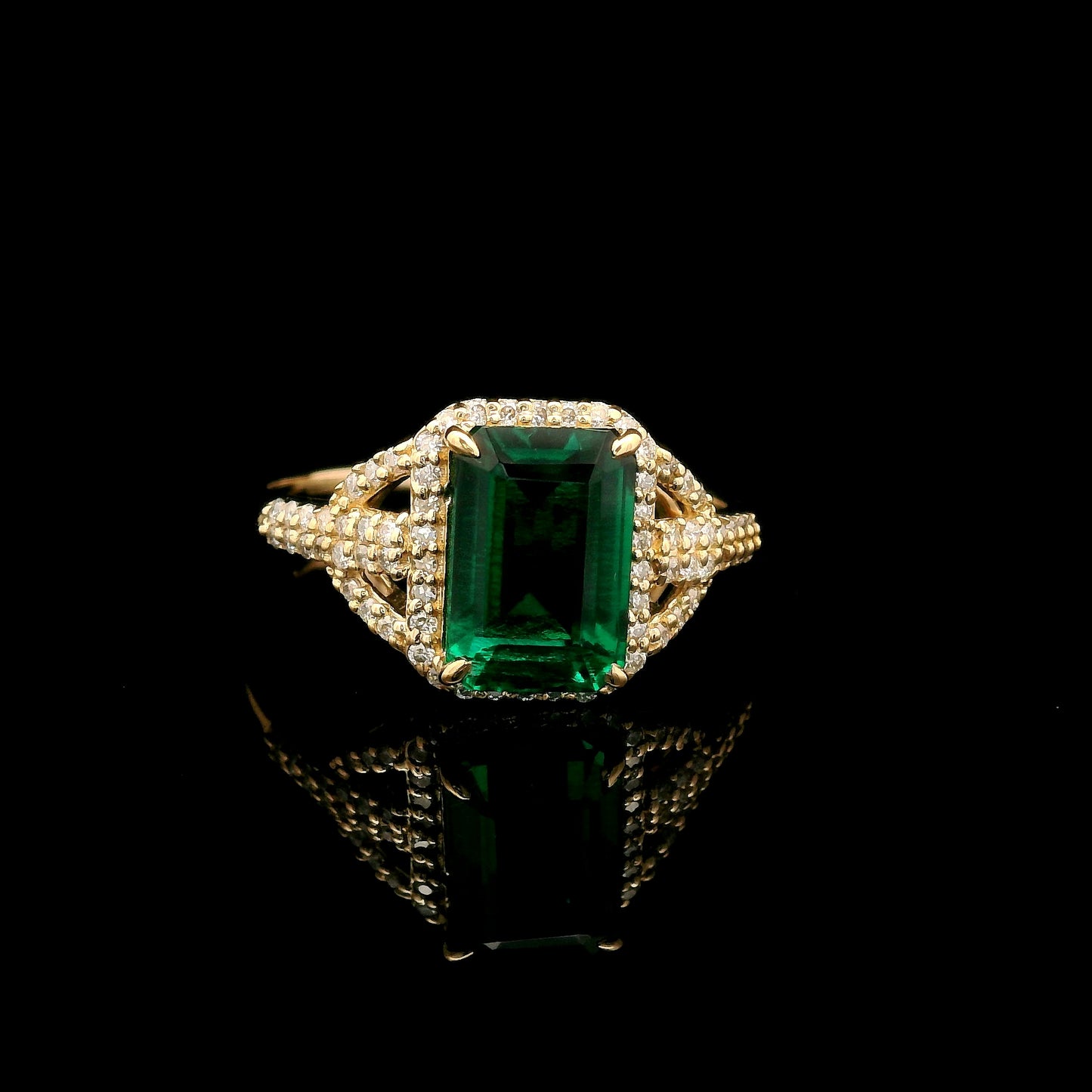 2.13 Ct Octagon Lab Grown Emerald 14K Gold Ring