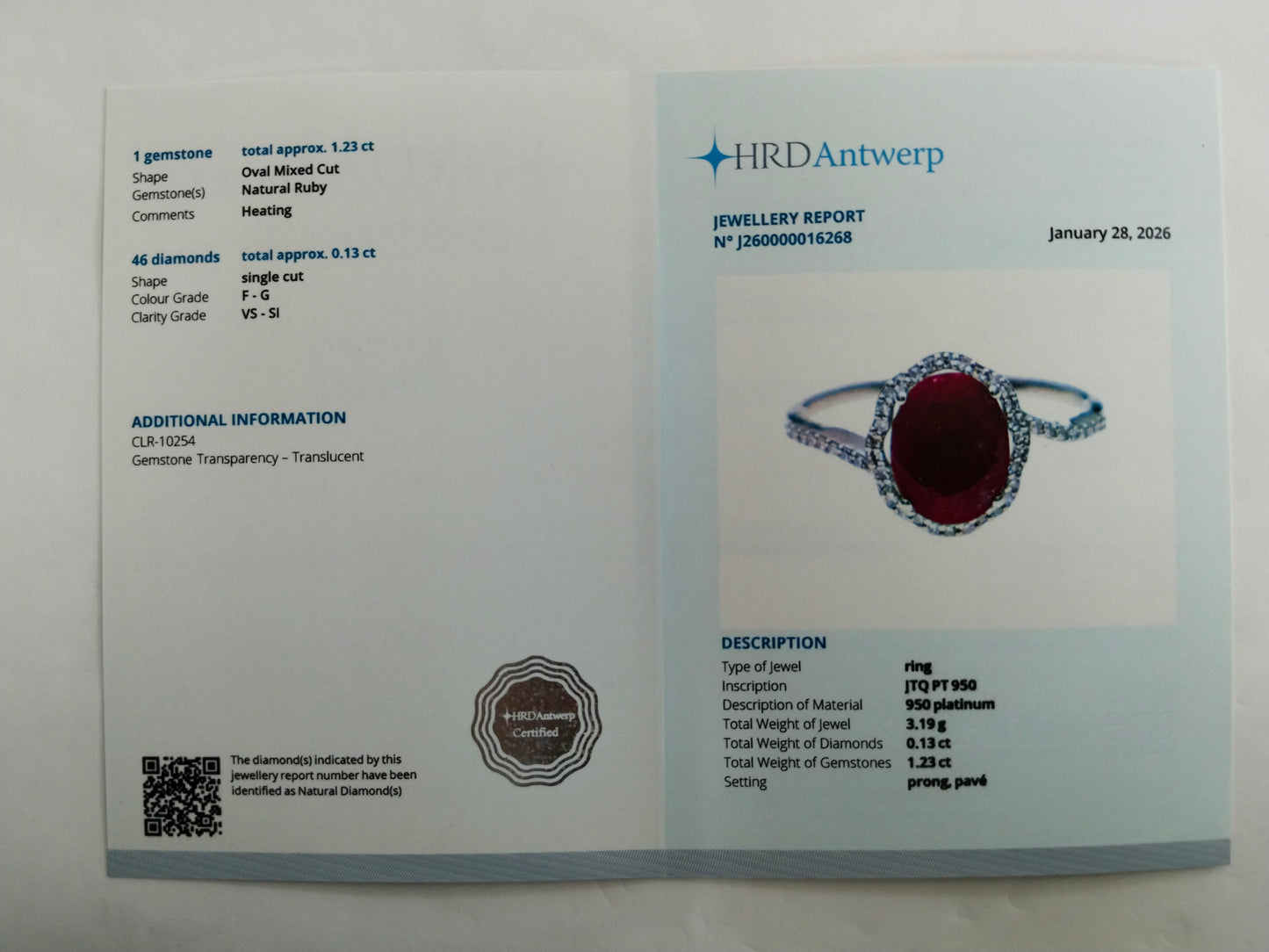 1.36 Ct Oval Mixed Cut Natural Ruby 950 Platinum Ring