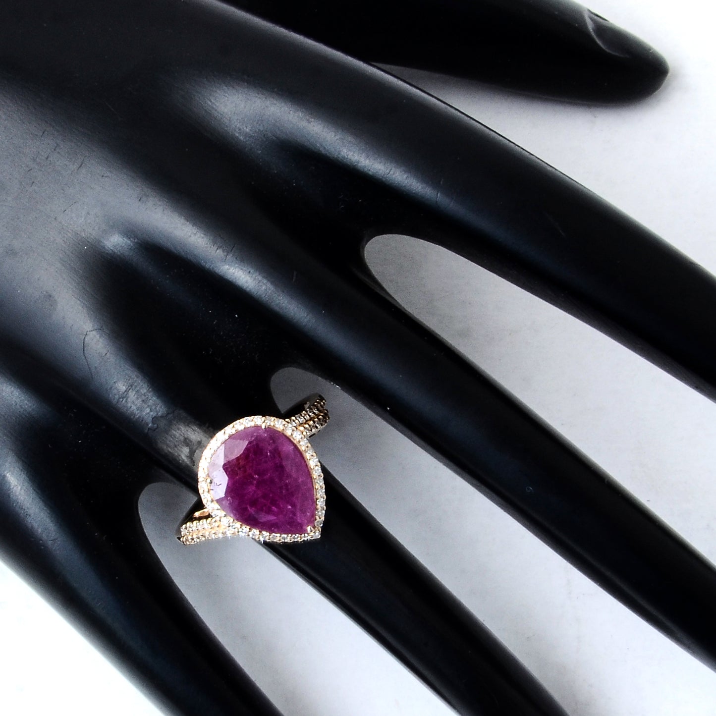2.42 Ct Pear Mixed Cut Natural Corundum Ruby 14K Gold Ring
