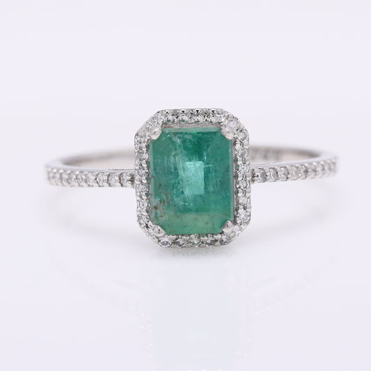 1.32 Ct Octagon Step Cut Natural Emerald 950 Platinum Ring