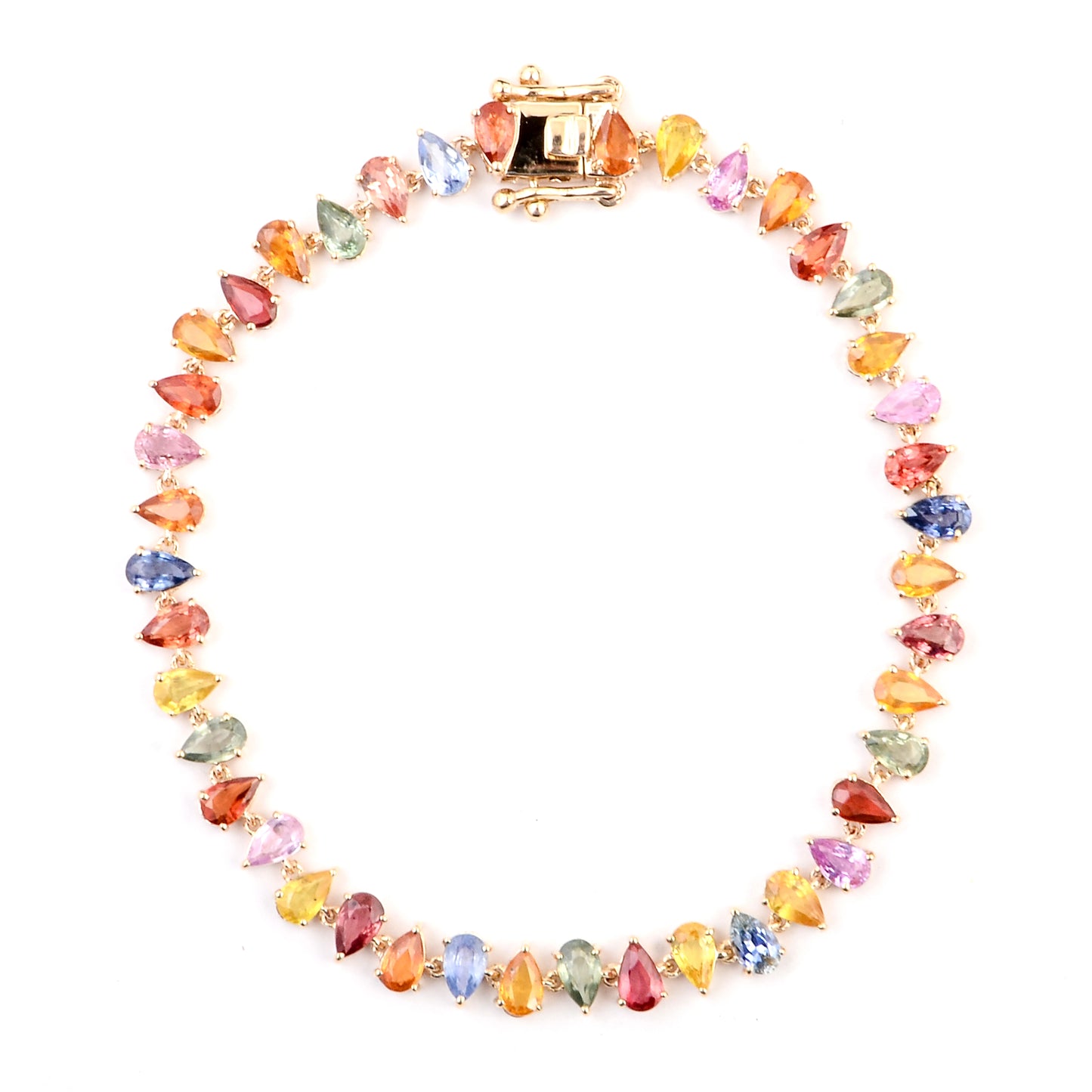 8.42 Ct Pear Multi Sapphire 14K Gold Braclet
