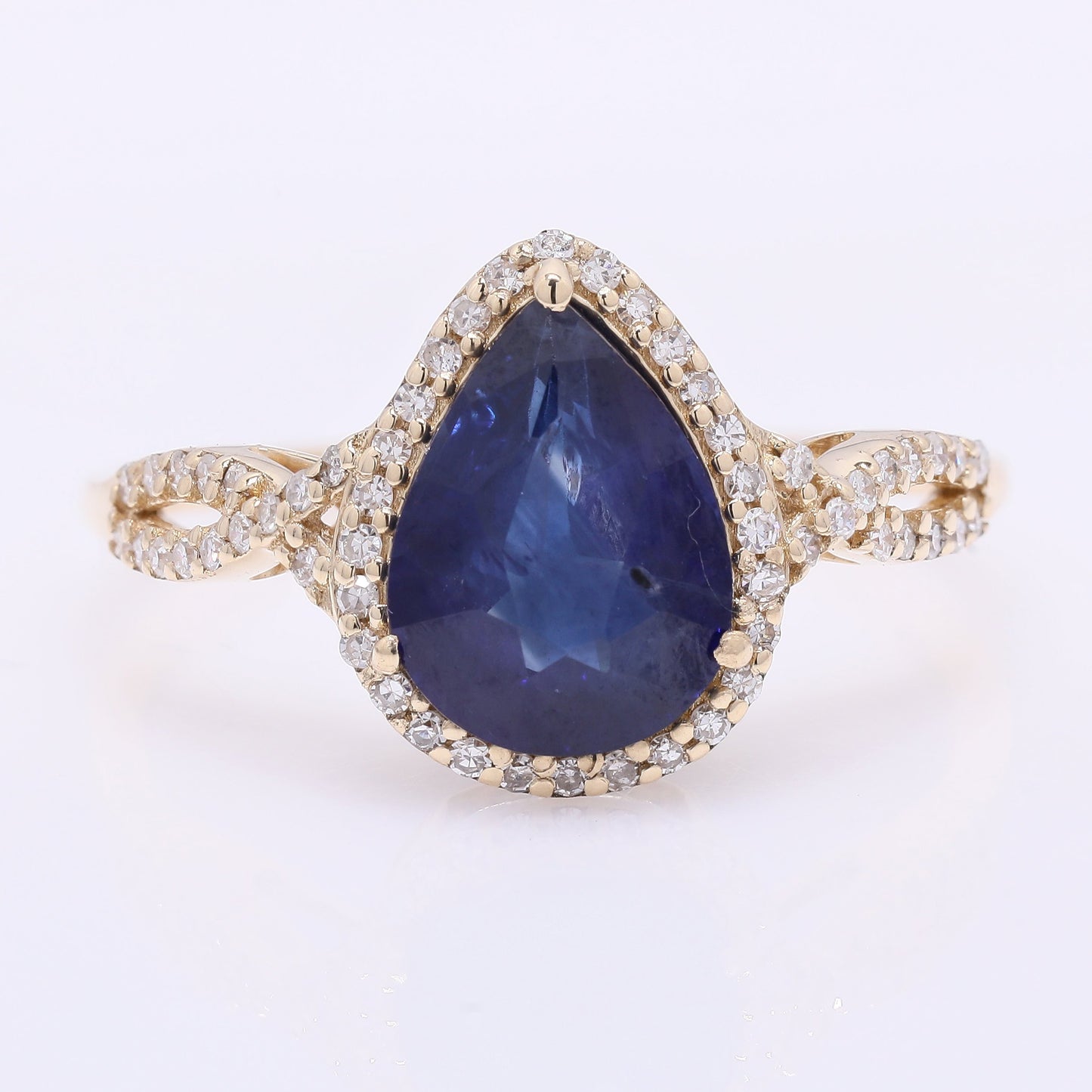 2.36 Ct Pear Mixed Cut Natural Sapphire 14K Gold Ring