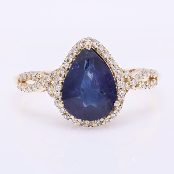 2.36 Ct Pear Mixed Cut Natural Sapphire 14K Gold Ring