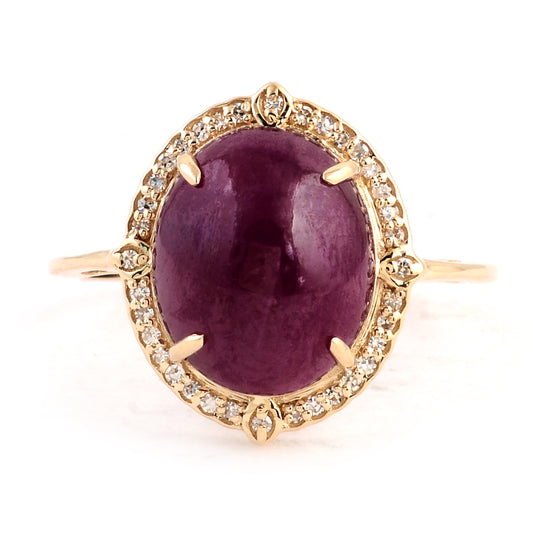 3.31 Ct Oval Cabochon Natural Corundum Ruby 14K Gold Ring