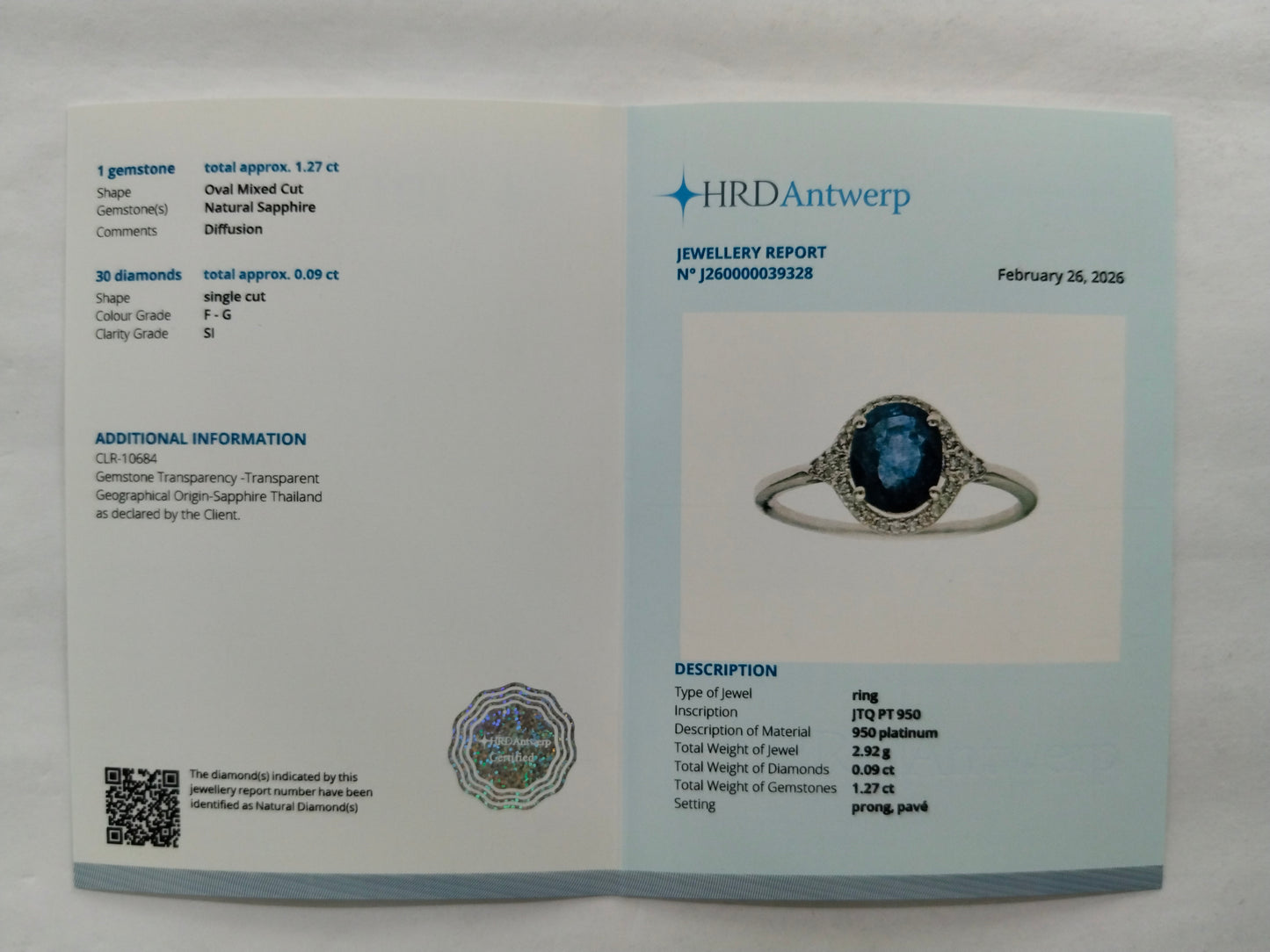 1.36 Ct Oval Mixed Cut Natural Sapphire 950 Platinum Ring