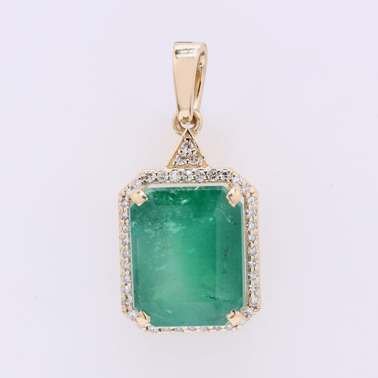 5.44 Ct Octagon Step Cut Natural Emerald 14K Gold Pendant