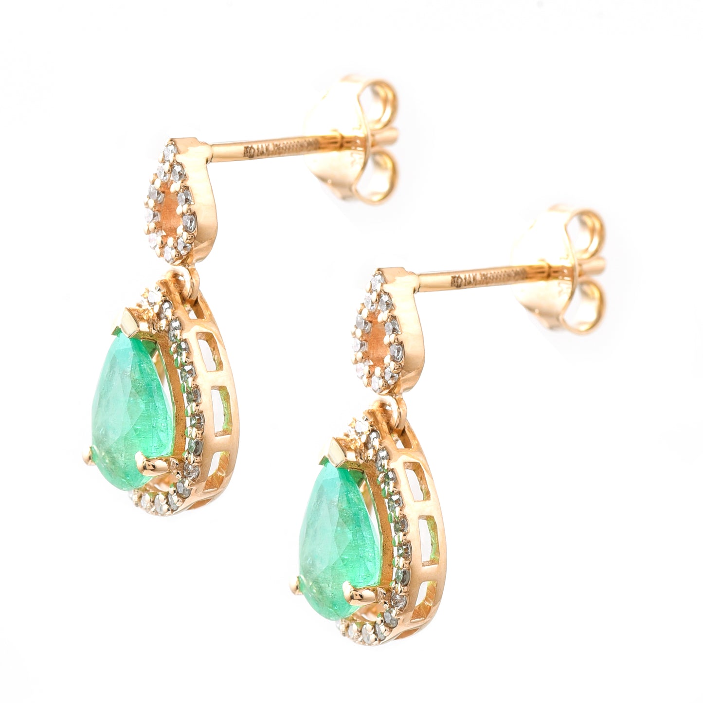 1.50 Ct Pear Emerald 14K Gold Earrings