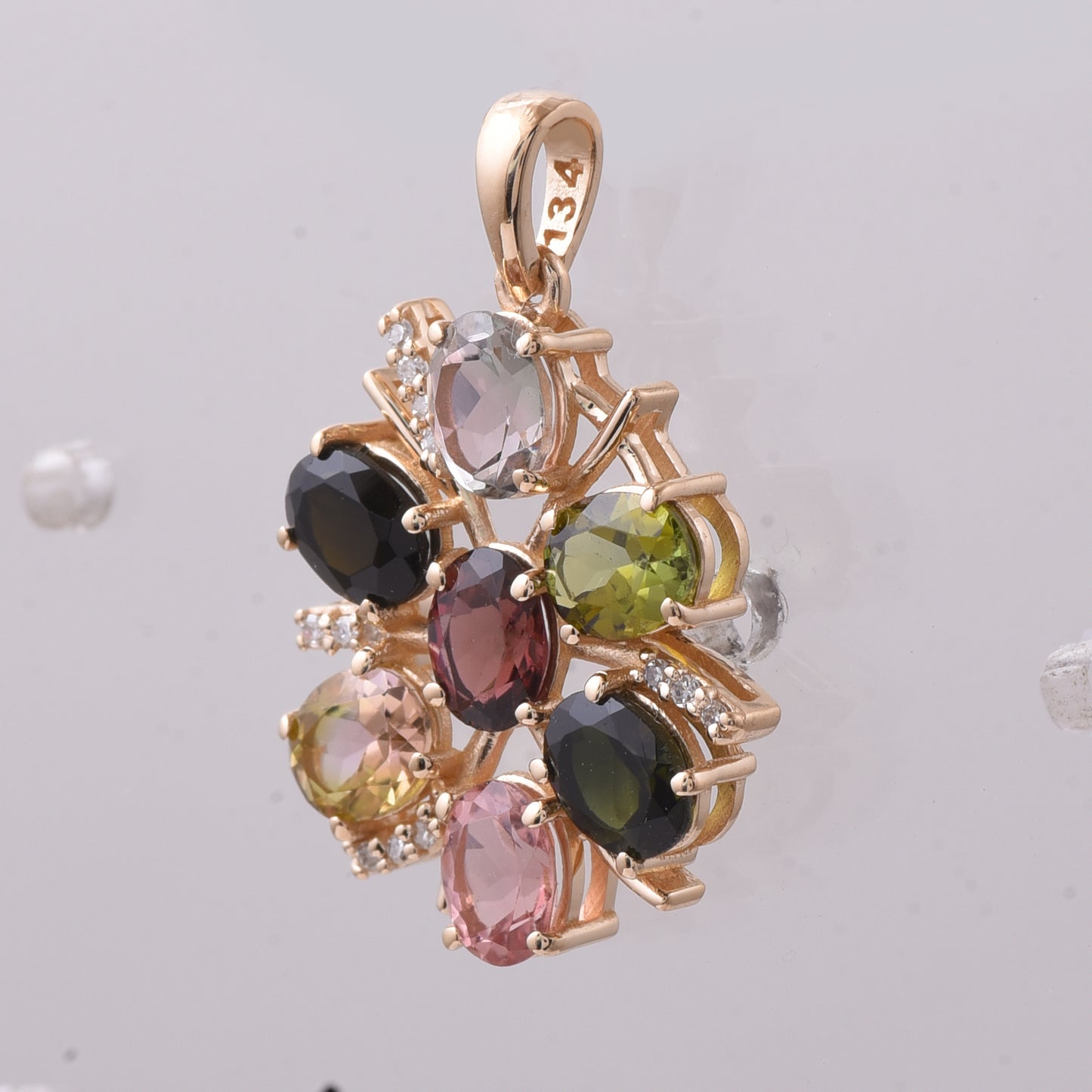 2.48 Ct Oval Mixed Cut Natural Multi-Coloured Tourmaline 14K Gold Pendant