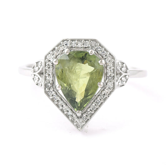 1.96 Ct Pear Mixed Cut Natural Green Sapphire 950 Platinum Ring
