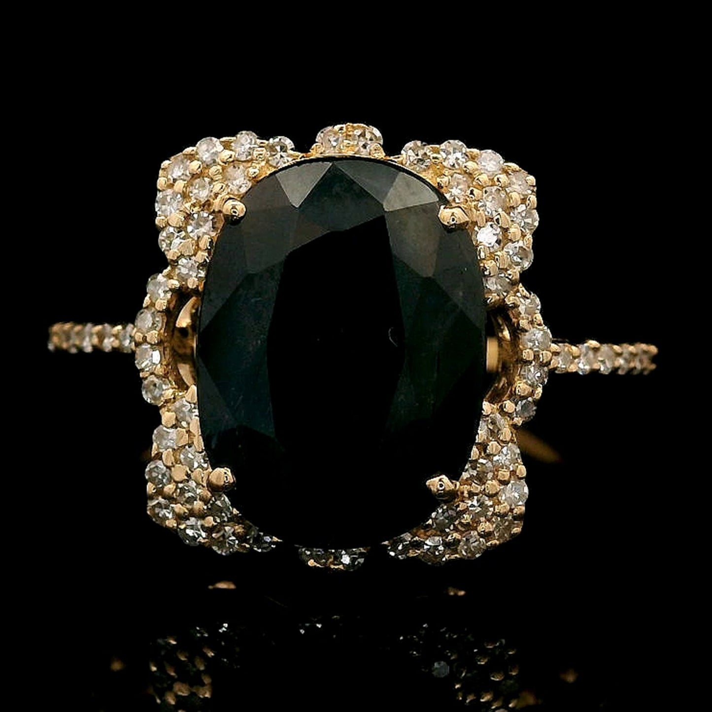 4.04 Ct Cushion Mixed Cut Natural Sapphire 14K Gold Ring