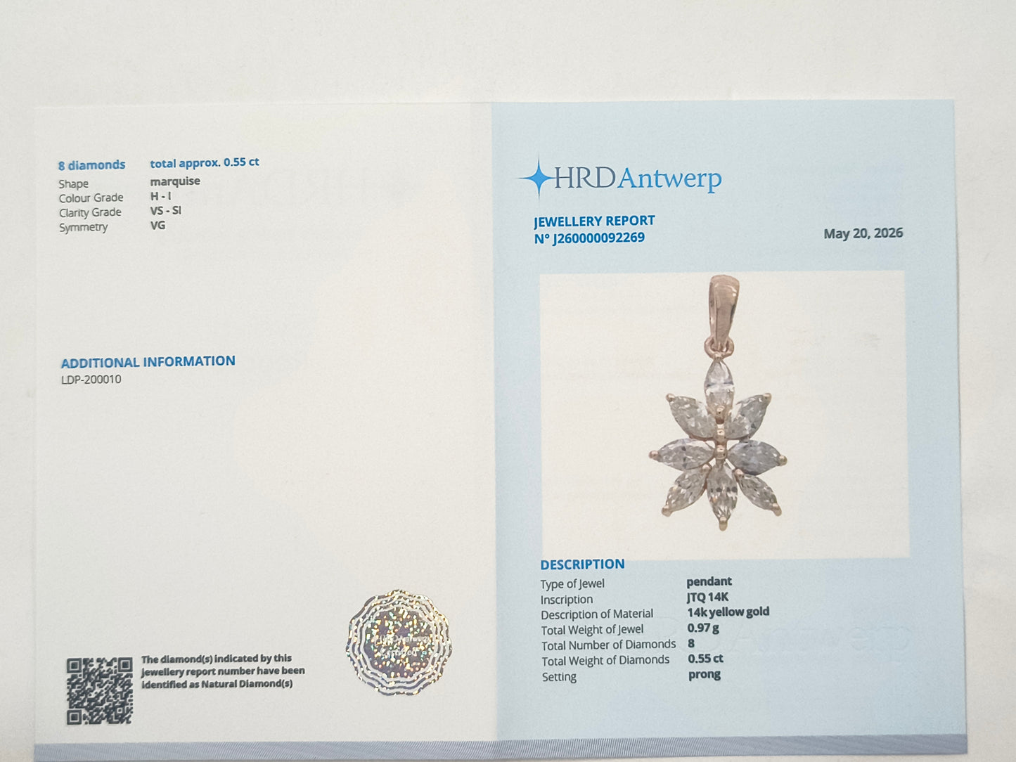 0.55 Ct Marquise Diamond 14K Gold Pendant
