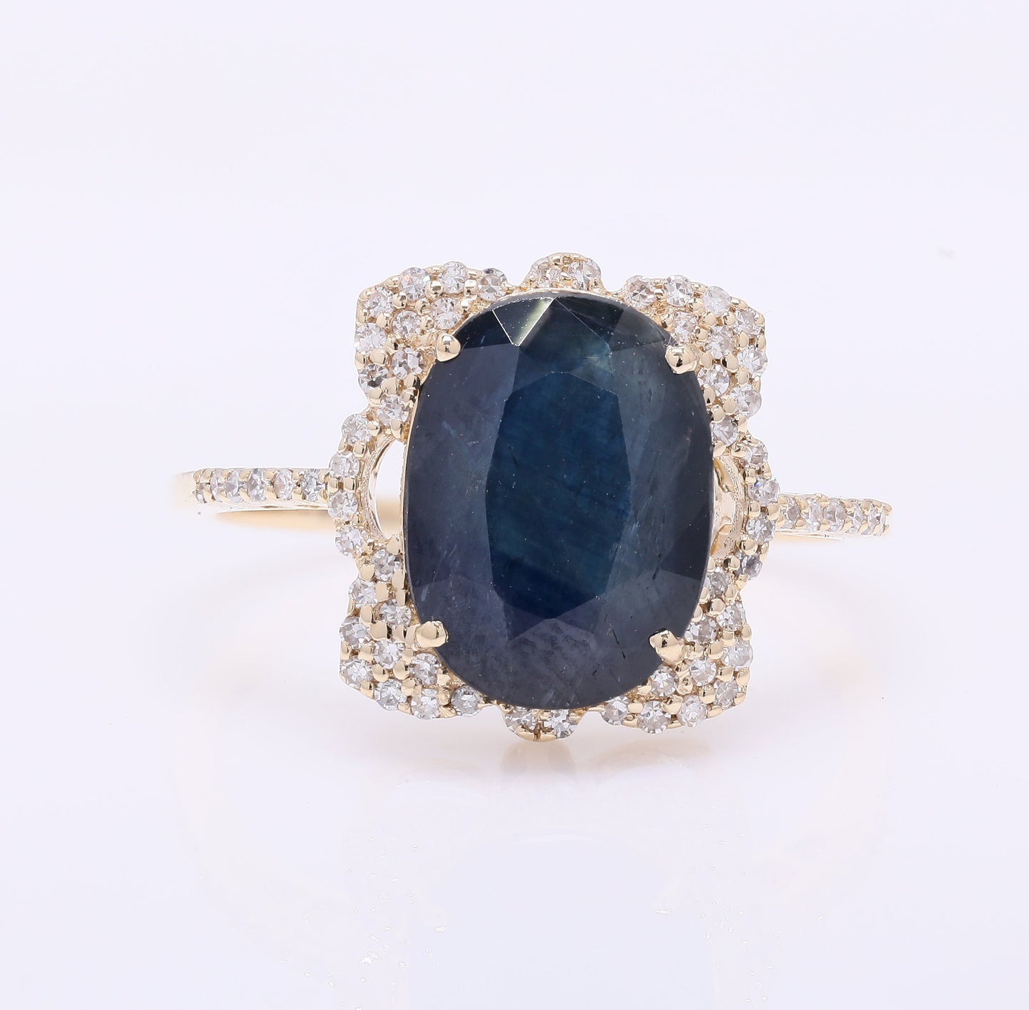 4.04 Ct Cushion Mixed Cut Natural Sapphire 14K Gold Ring