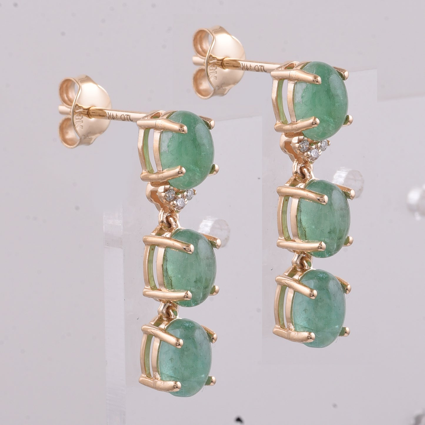 3.62 Ct Oval Cabochon Cut Natural Emerald 14K Gold Earrings