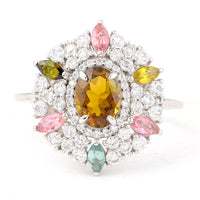 2.14 Ct Oval Mixed Cut, Marquise Mixed Cut Natural Multi-Coloured Tourmaline 950 Platinum Ring