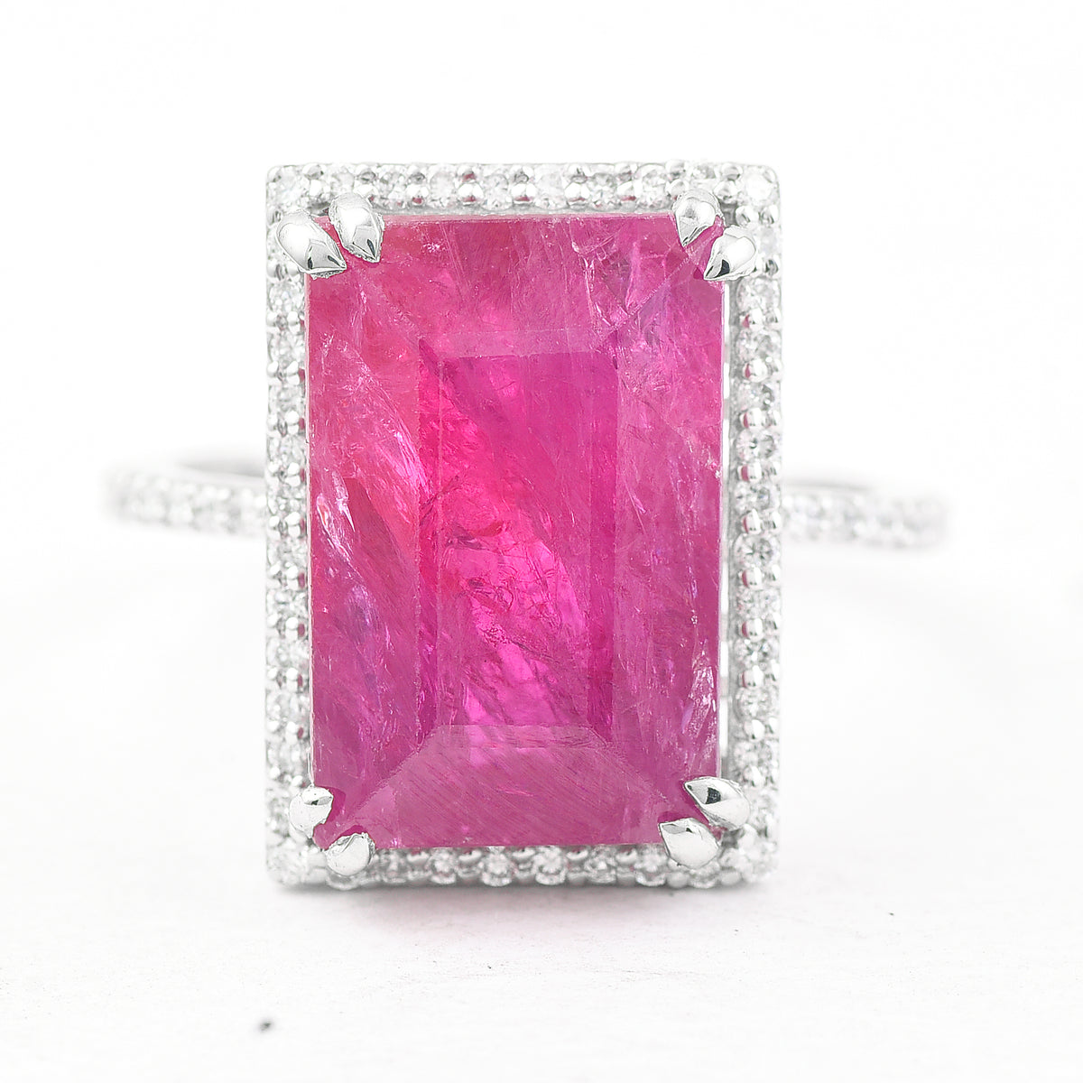 9.81 Ct Rectangular Step Cut Natural Corundum Ruby 950 Platinum Ring