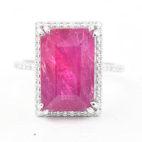 9.81 Ct Rectangular Step Cut Natural Corundum Ruby 950 Platinum Ring