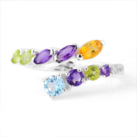 1.51 Ct Round Blue Topaz, Amethyst, Peridot, Cubic Zirconia, Citrine 925 Sterling Silver Ring