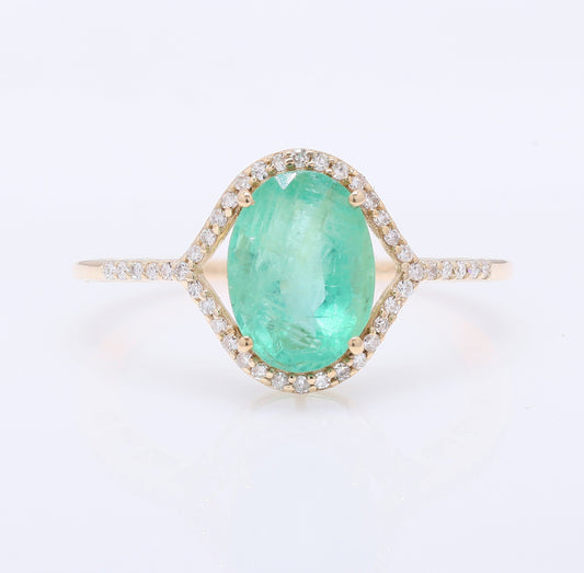 2.29 Ct Oval Mixed Cut Natural Emerald 14K Gold Ring