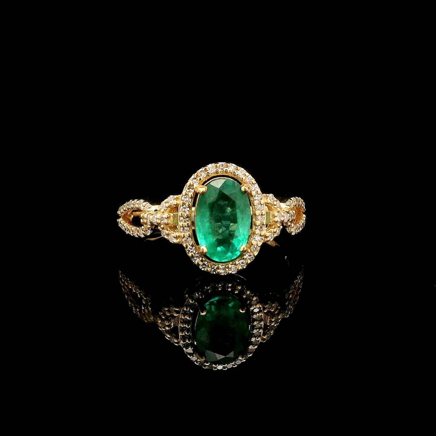1.26 Ct Oval Mixed Cut Natural Emerald 14K Gold Ring