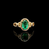 1.26 Ct Oval Mixed Cut Natural Emerald 14K Gold Ring