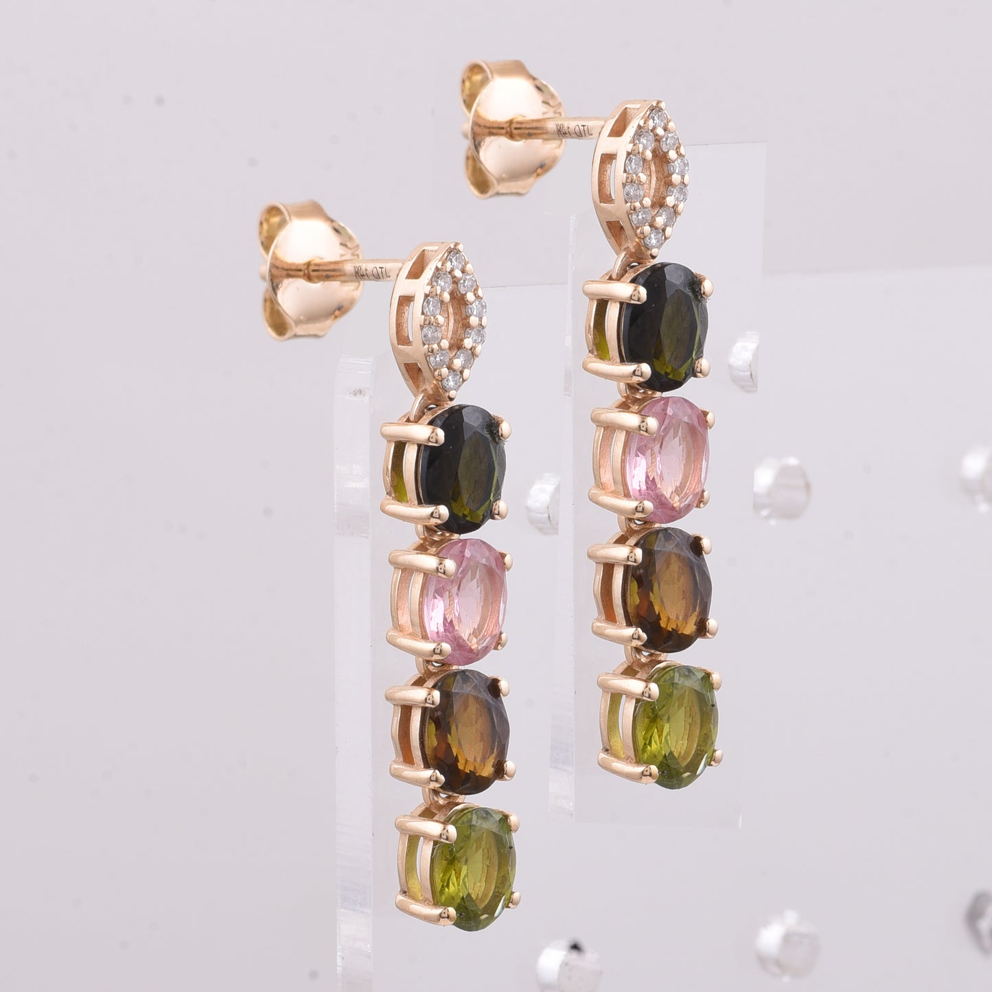 2.45 Ct Oval Natural Multi-Coloured Tourmaline 14K Gold Earrings