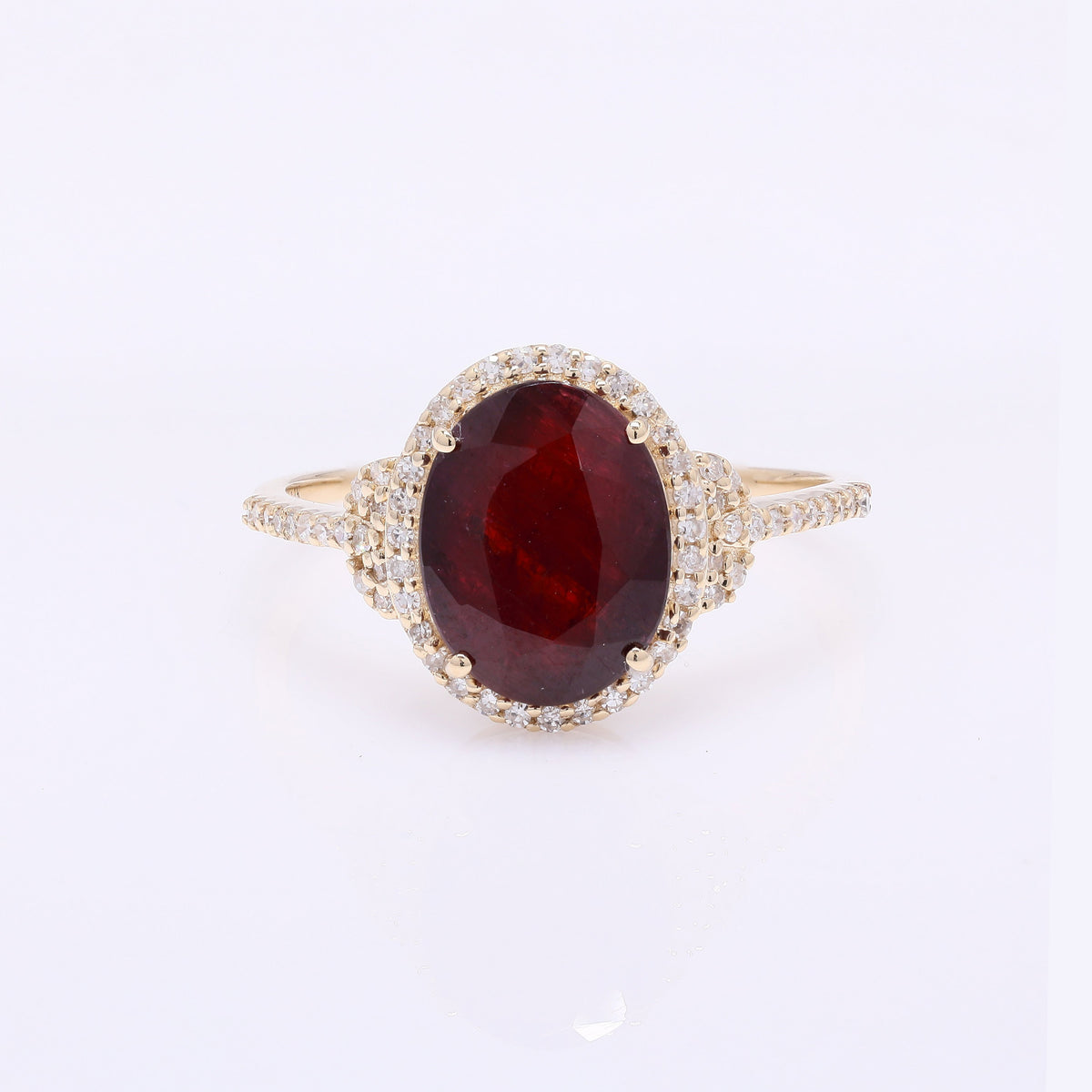 3.13 Ct Oval Mixed Cut Natural Corundum Ruby 14K Gold Ring
