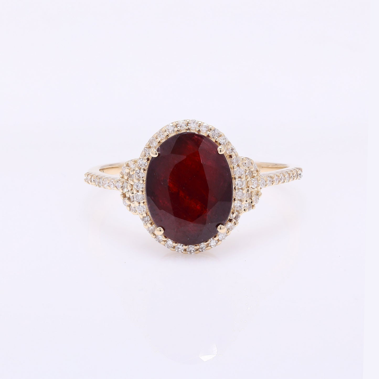 3.13 Ct Oval Mixed Cut Natural Corundum Ruby 14K Gold Ring