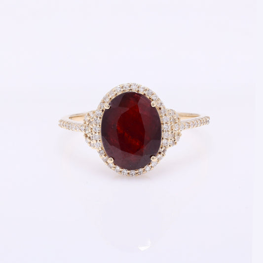 3.13 Ct Oval Mixed Cut Natural Corundum Ruby 14K Gold Ring